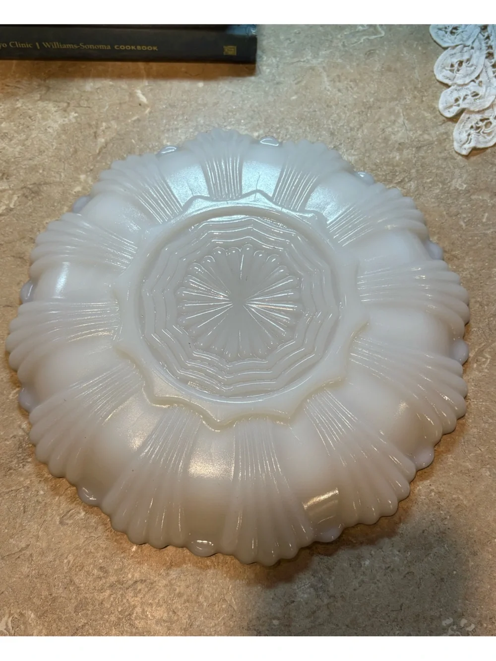 Vintage Milk Glass Gold Trim Deviled Egg Serving Platter